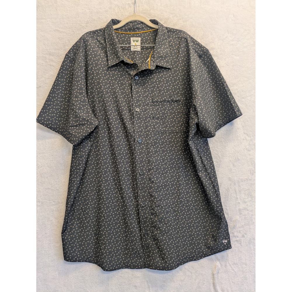 Voyager Men's XXL AAL Short Sleeve Button Up Shirt Geometric Pattern Gray Casual